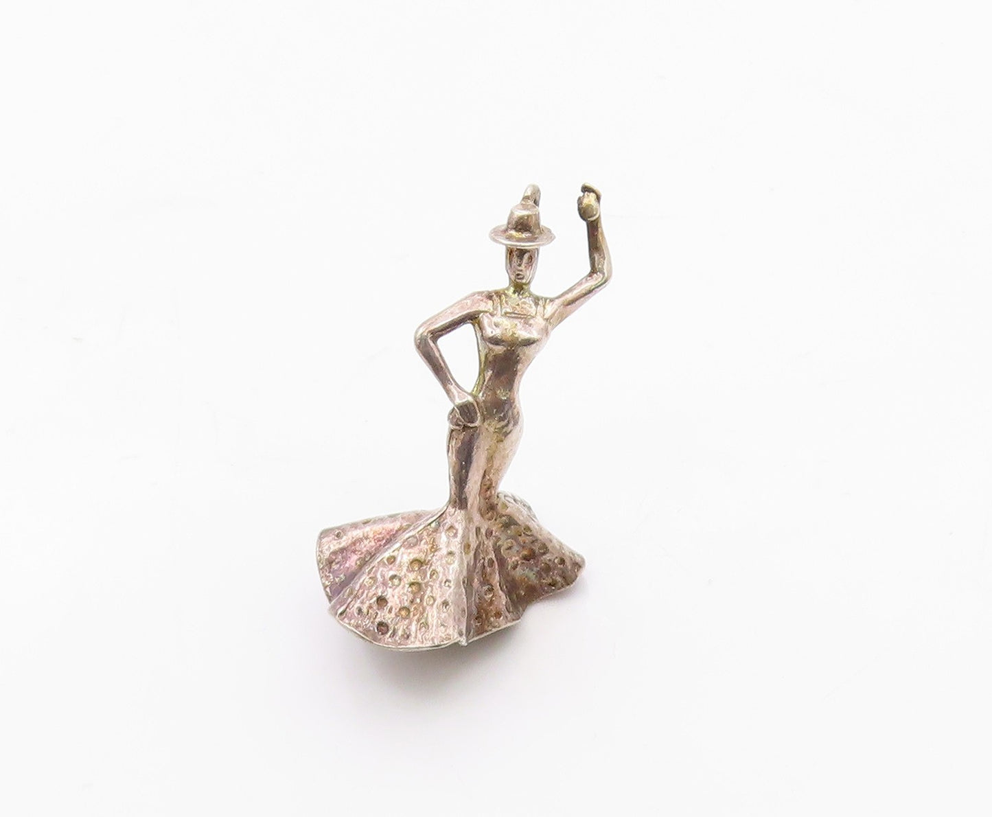 925 Sterling Silver  Vintage Petite Dancing Woman In Dress Pendant  PT7681