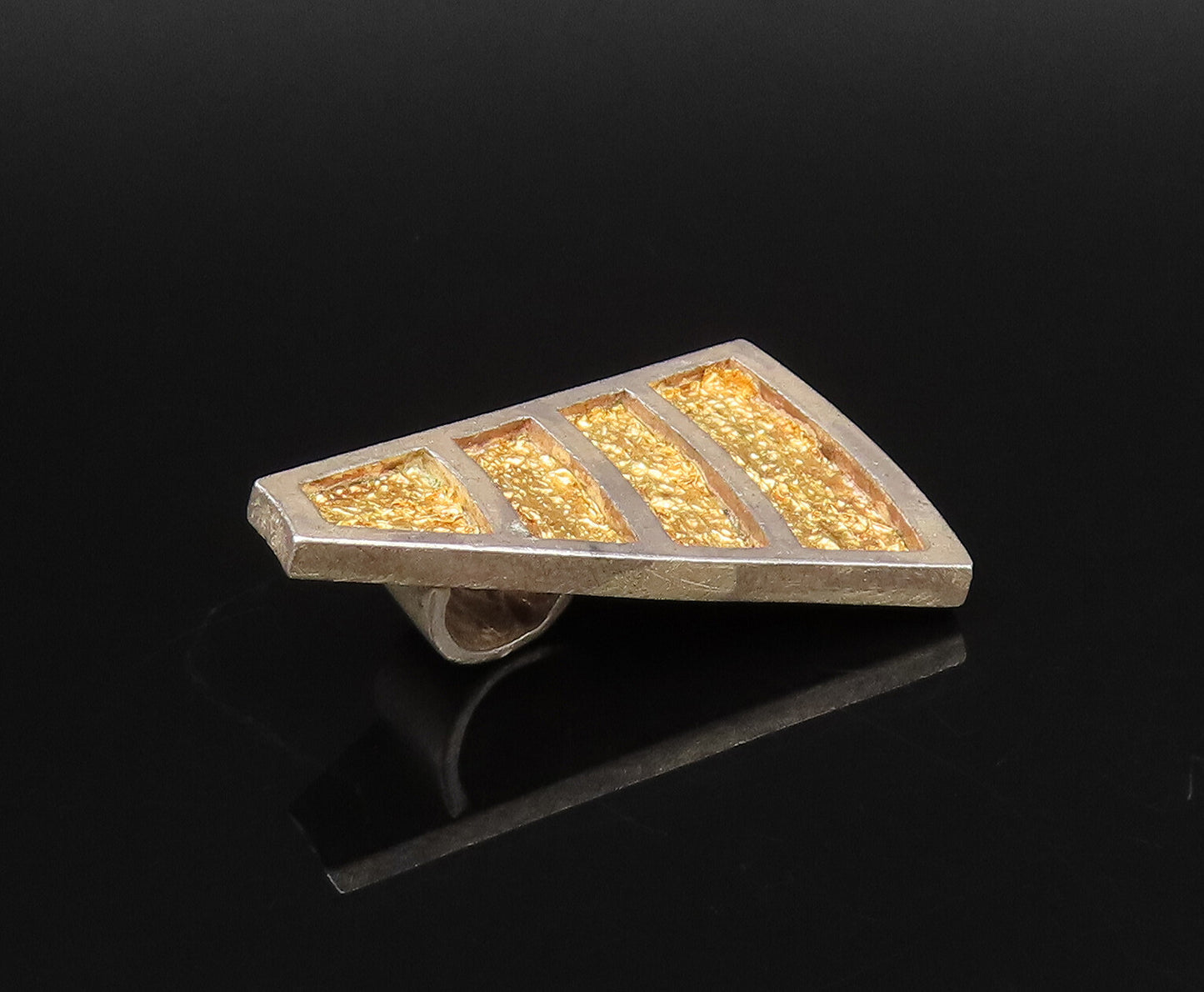 POLAND 925 Silver  Vintage Two Tone Carved Graduated Triangle Pendant  PT21874
