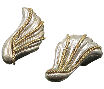 925 Silver & 14K GOLD  Vintage Shiny 2 Tone Twist Wing Drop Earrings  EG11099