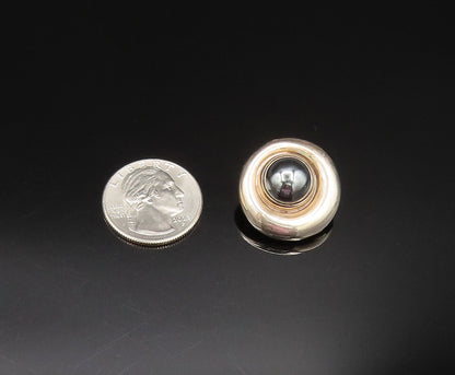925 Silver  Vintage Cabochon Hematite Round Non Pierced Earrings  EG11921