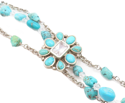 BARSE 925 Silver Vintage Turquoise & Cubic Zirconia Beaded Bracelet BT1968