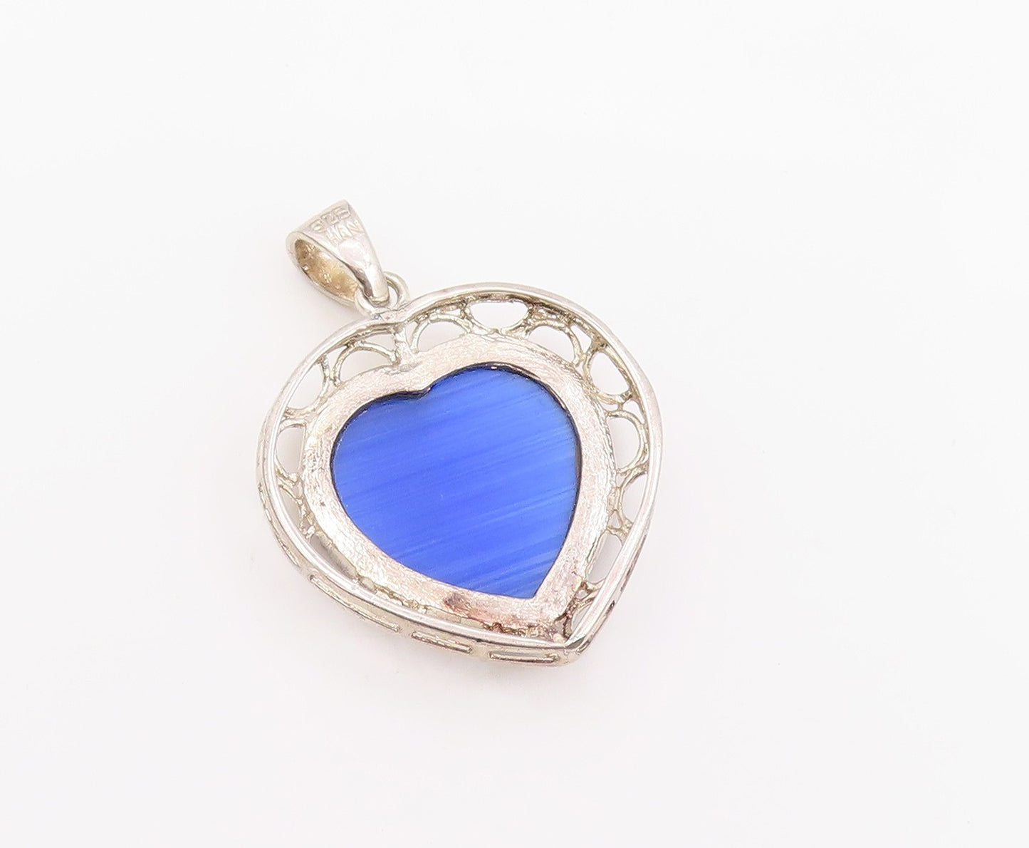 925 Sterling Silver Vintage Pendant Blue Agate Mother & Baby Cameo Charm PT25987