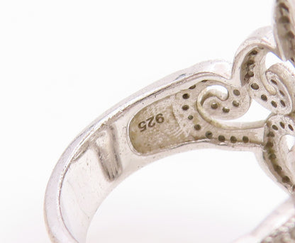 925 Sterling Silver Vintage Ring Elegant CZ Swirly Openwork Band  Sz 7  RG35926