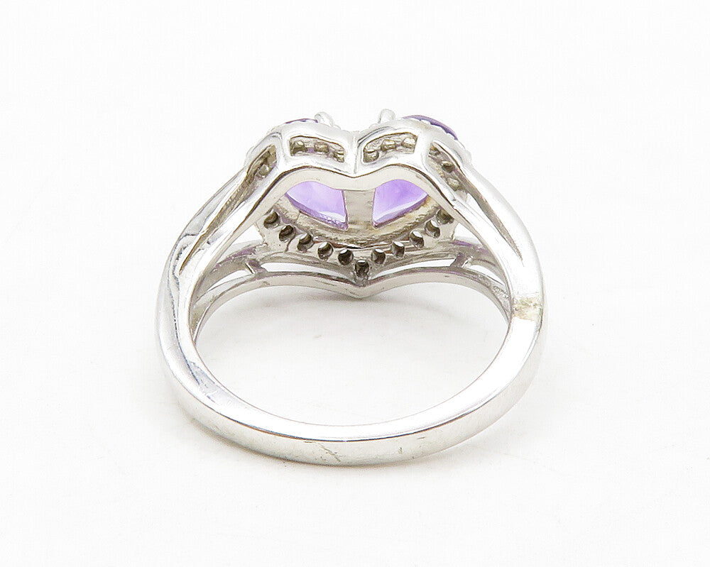925 Sterling Silver  Amethyst Love Heart Split Cocktail Ring Sz 5.5  RG13470