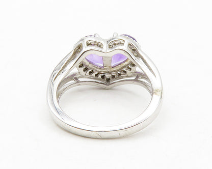 925 Sterling Silver  Amethyst Love Heart Split Cocktail Ring Sz 5.5  RG13470
