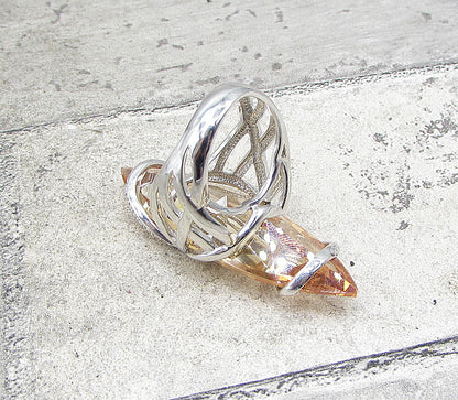 925 Silver  Marquise Cut Faceted Citrine Wrapped Solitaire Ring Sz 7  RG1594