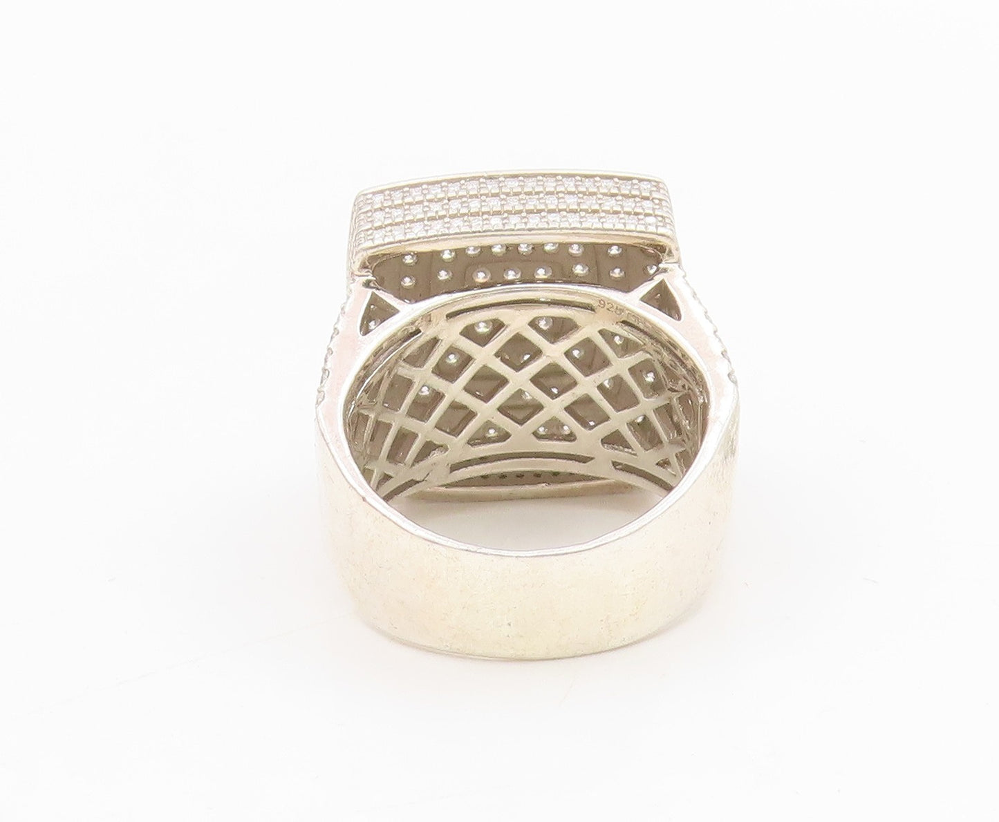 925 Sterling Silver Vintage Ring Sparkling CZ Geometric Dome Band Sz 11 RG34337