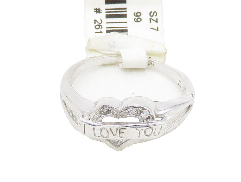 925 Sterling Silver  Vintage Topaz I Love You Heart Band Ring Sz 7  RG18968