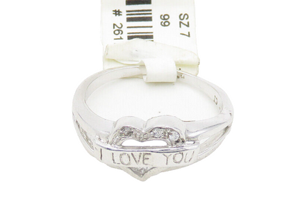 925 Sterling Silver  Vintage Topaz I Love You Heart Band Ring Sz 7  RG18968