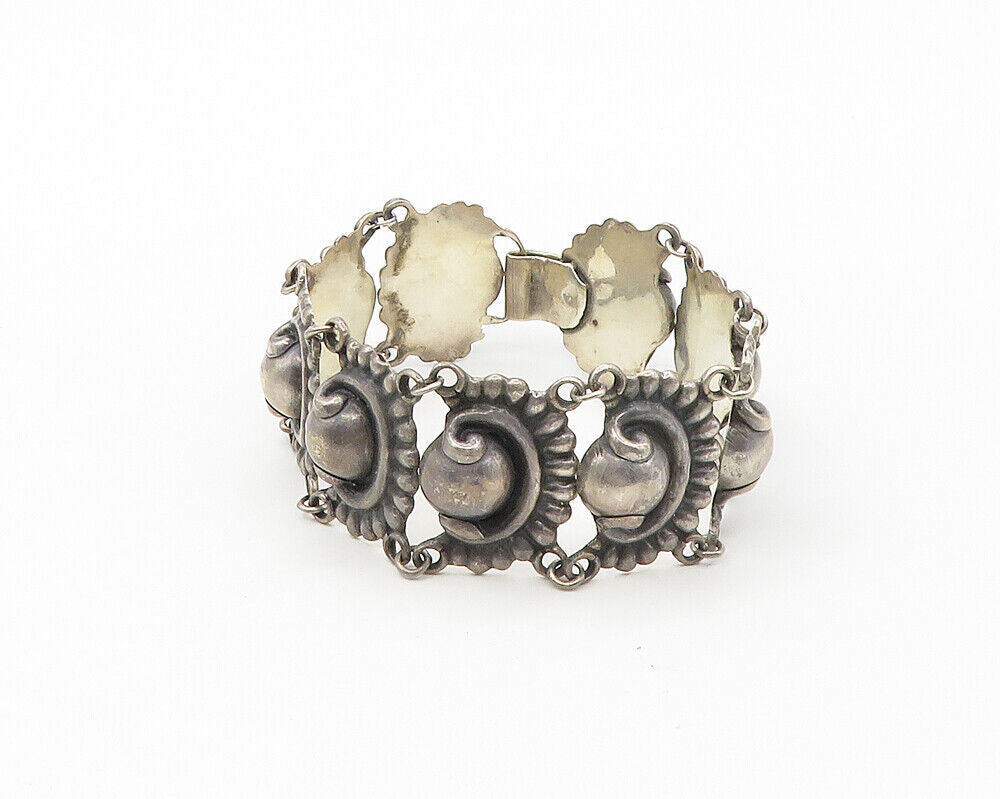 EMF MEXICO 925 Silver  Vintage Dark Tone Swirl Dome Chain Bracelet  BT6956