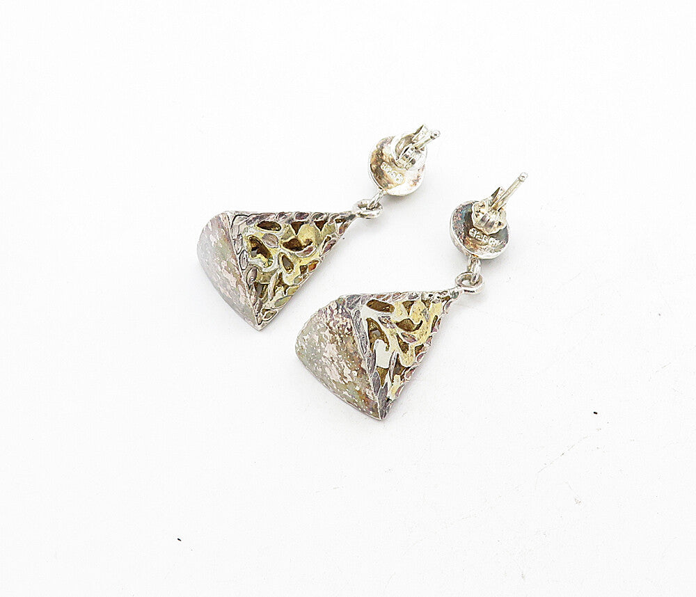 925 Sterling Silver  Vintage Diamond Cut Floral Pyramid Drop Earrings  EG4207
