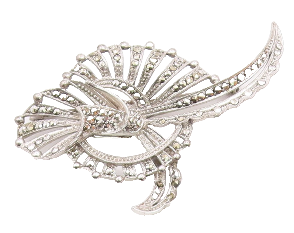 925 Sterling Silver  Vintage Sparkling Swirl Design Brooch Pin  BP5320