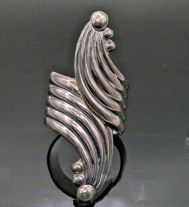MEXICO 925 Sterling Silver  Vintage Heavy Fluted Bypass Cuff Bracelet  BT8121