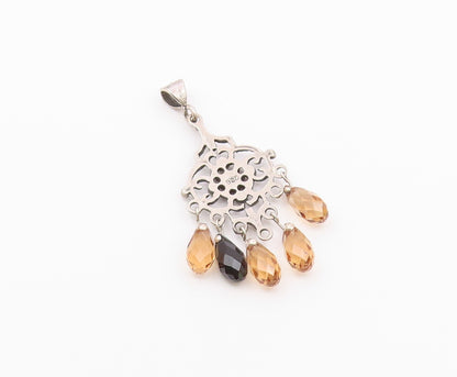 925 Sterling Silver  Vintage Citrine & Black Spinel Dangling Pendant  PT18775