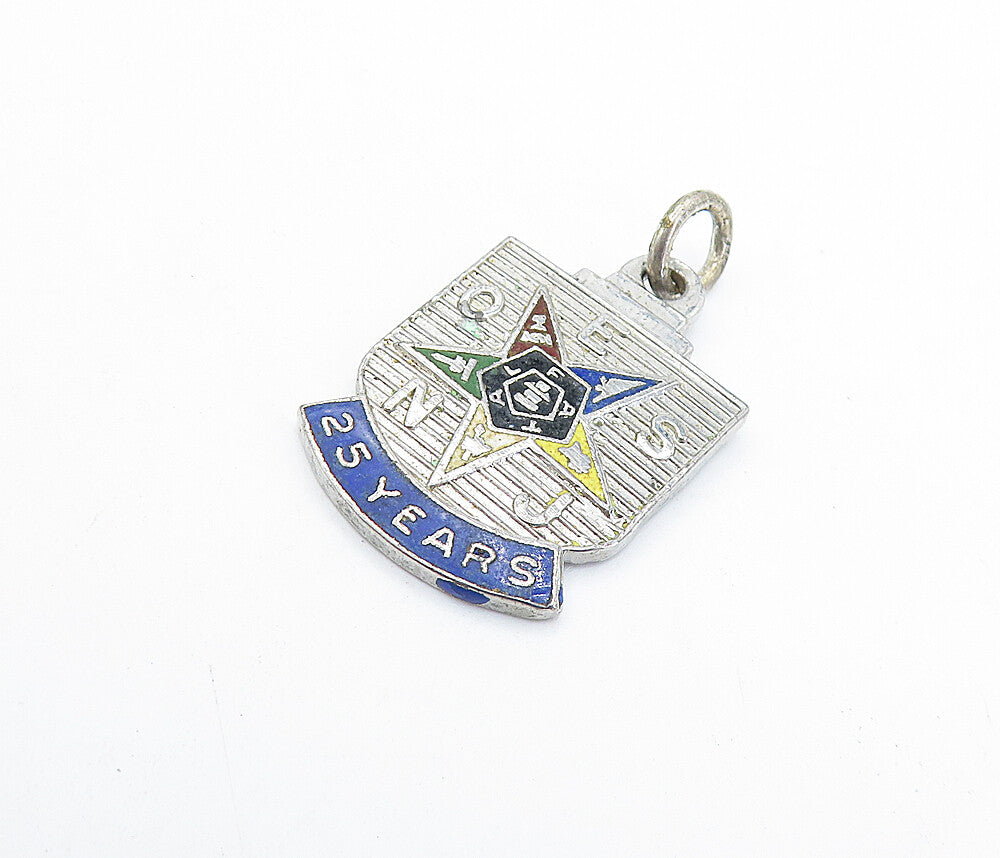 925 Sterling Silver  Vintage Petite Enamel Star 25 Years Drop Pendant  PT4946