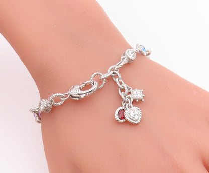 925 Sterling Silver Vintage Bracelet JUDITH RIPKA Multi Gemstone Chain  BT12224