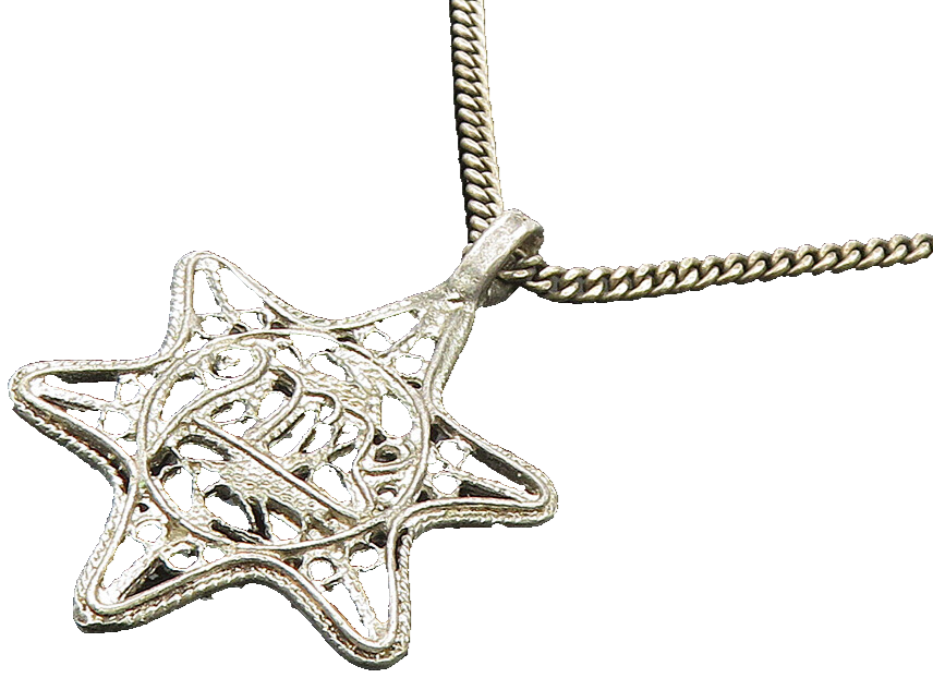 ISRAEL 925 Sterling Silver Vintage Antique Filigree Zion Chain Necklace NE3368