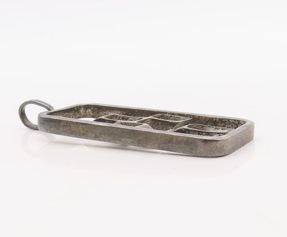 925 Sterling Silver Vintage Pendant Cutout Designer Cubical Cross  PT23529