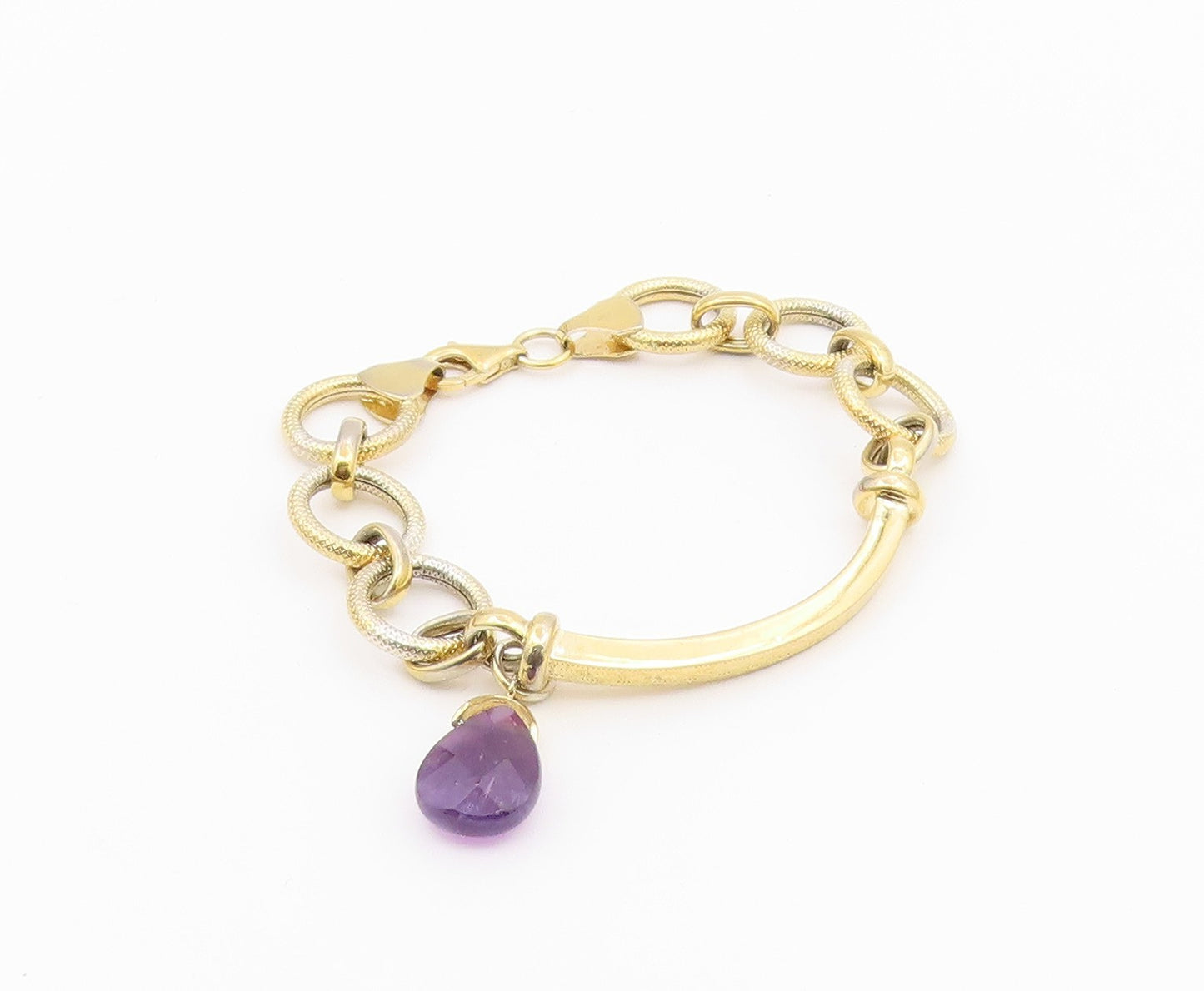 925 Sterling Silver  Amethyst Gold Plated Greek Key Chain Bracelet  BT5607