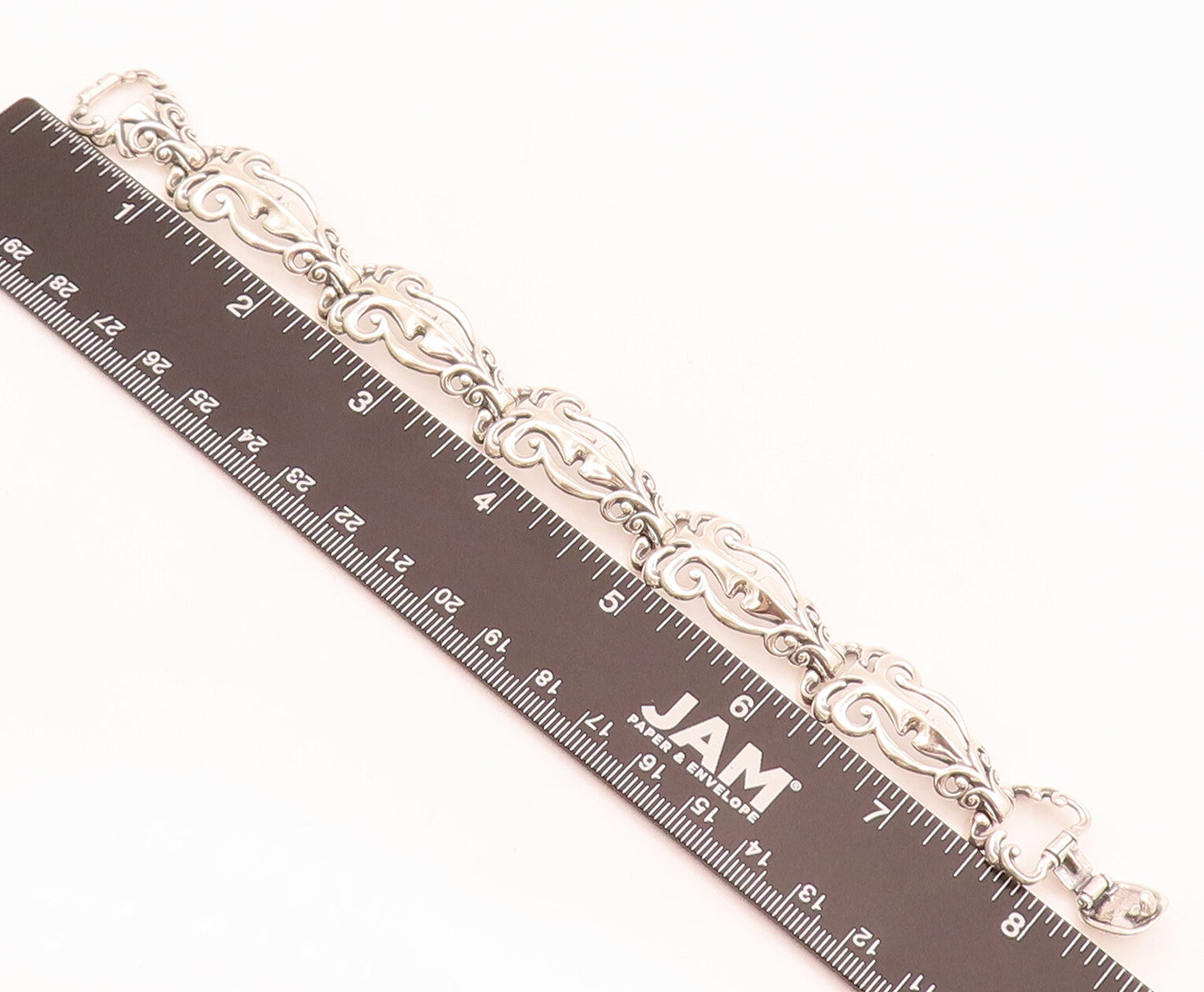 CAROLYN POLLACK 925 Silver Vintage Swirly Stencil Cutout Link Bracelet BT10025