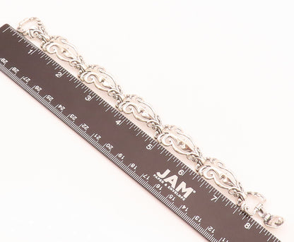 CAROLYN POLLACK 925 Silver Vintage Swirly Stencil Cutout Link Bracelet BT10025