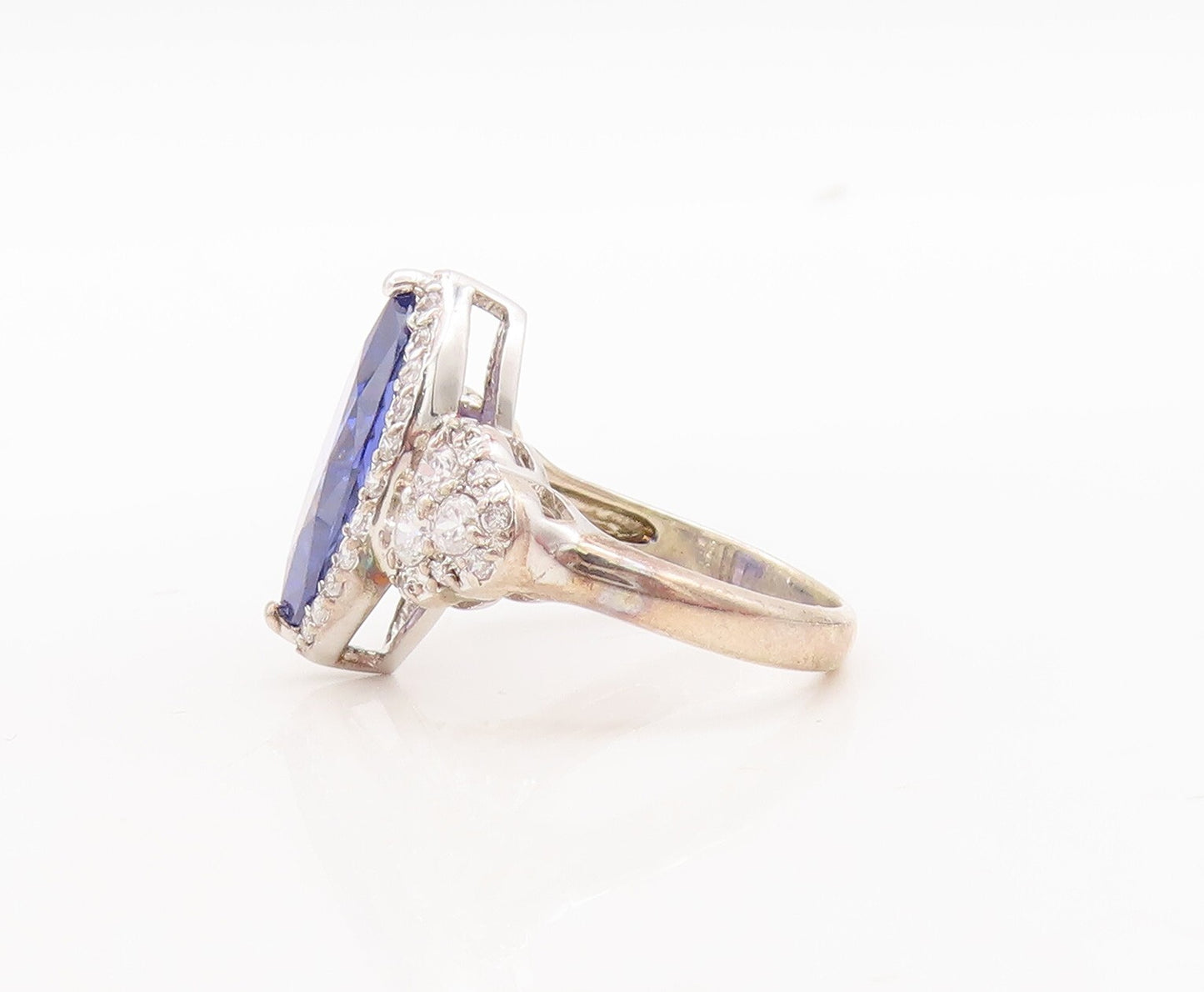925 Sterling Silver Vintage Ring Marquise Cut Sapphire CZ Inlay  Sz 7.5  RG29750