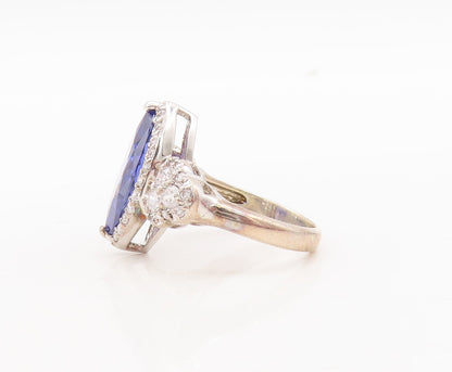 925 Sterling Silver Vintage Ring Marquise Cut Sapphire CZ Inlay  Sz 7.5  RG29750