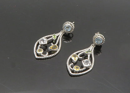 925 Silver  Vintage Shiny Topaz Peridot & Citrine Dangle Earrings  EG9799
