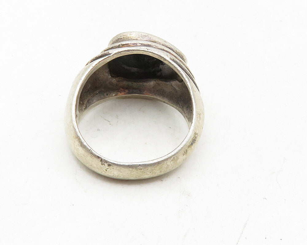 925 Sterling Silver  Vintage Inlaid Black Onyx Dome Cocktail Ring Sz 7  RG9862