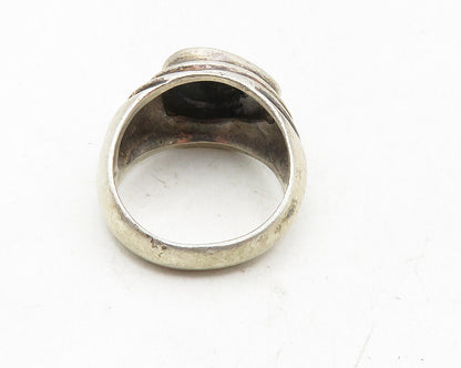 925 Sterling Silver  Vintage Inlaid Black Onyx Dome Cocktail Ring Sz 7  RG9862