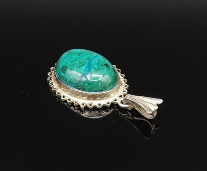 925 Silver  Vintage Wavy & Twisted Rope Edge Chrysocolla Pendant  PT21458