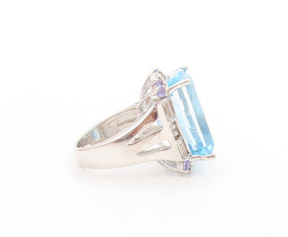 925 Sterling Silver Vintage Ring Faceted Topaz & Tanzanite Band  Sz 5  RG33726