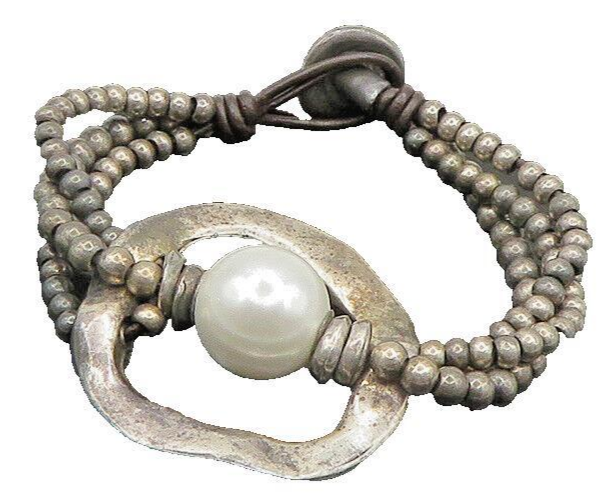 UNO DE 50 925 Sterling Silver Vintage Shiny Pearl Beaded Chain Bracelet BT7855
