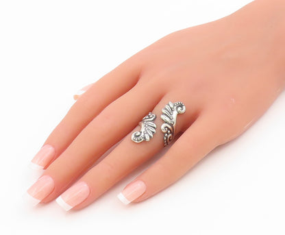 925 Sterling Silver Vintage Ring Classic Carved Feather Wing Wrap  Sz 6  RG36198