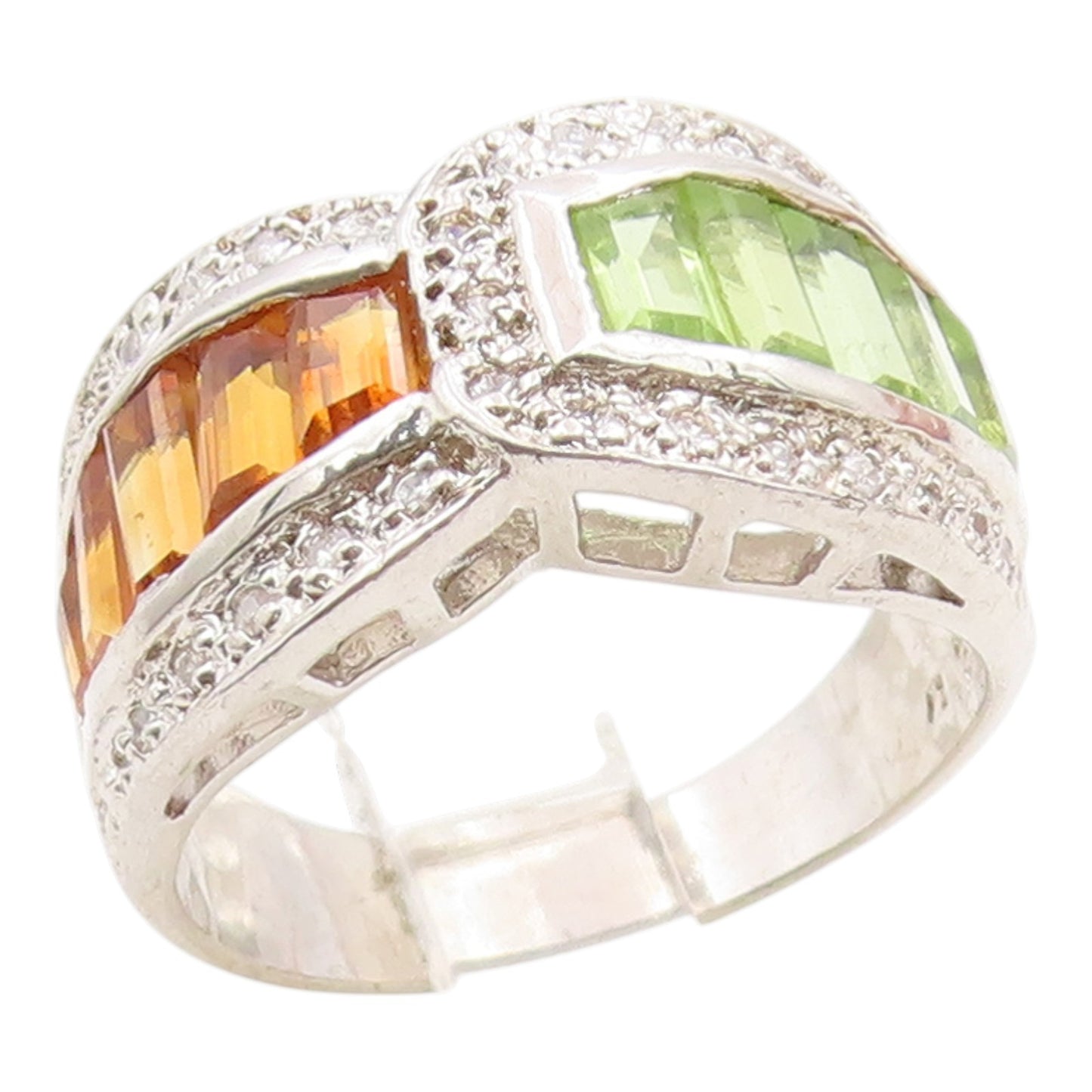 925 Sterling Silver Vintage Ring Citrine & Peridot Statement Band  Sz 8  RG36045