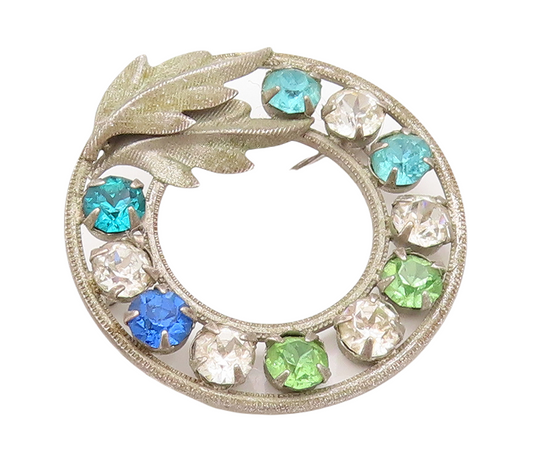 925 Sterling Silver Vintage Brooch Pin Multi Color Topaz Wreath  BP11150