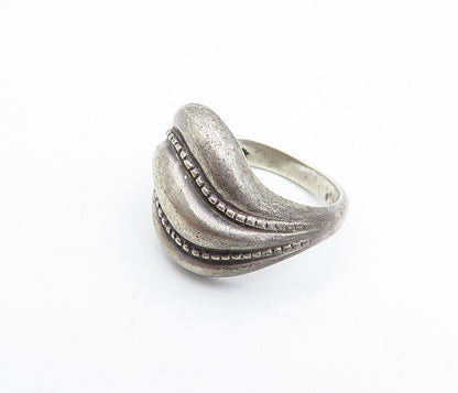 925 Sterling Silver  Vintage Dark Tone Fluted Dome Twist Band Ring Sz 7 RG3556