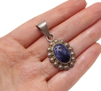 MEXICO 925 Sterling Silver  Vintage Bezel Set Sodalite Drop Pendant  PT2319