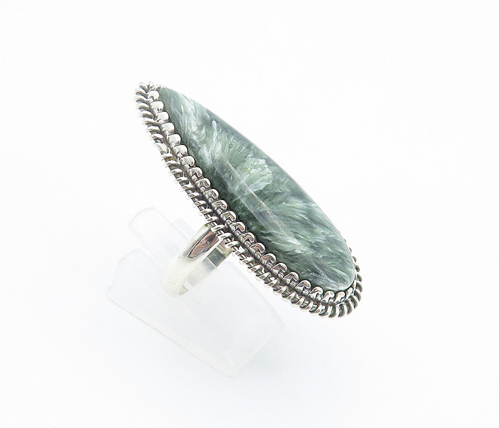 925 Sterling Silver  Green Jasper Twist Tear Drop Cocktail Ring Sz 9.5  RG8179