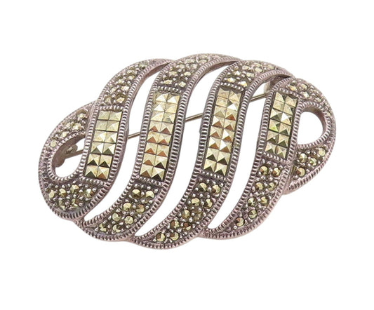 925 Sterling Silver Vintage Brooch JUDITH JACK Marcasite Swirly Cut Out  BP11807