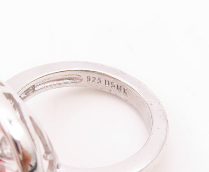 925 Sterling Silver Vintage Ring Rectangle Orange Halo White CZ Sz 7  RG30729