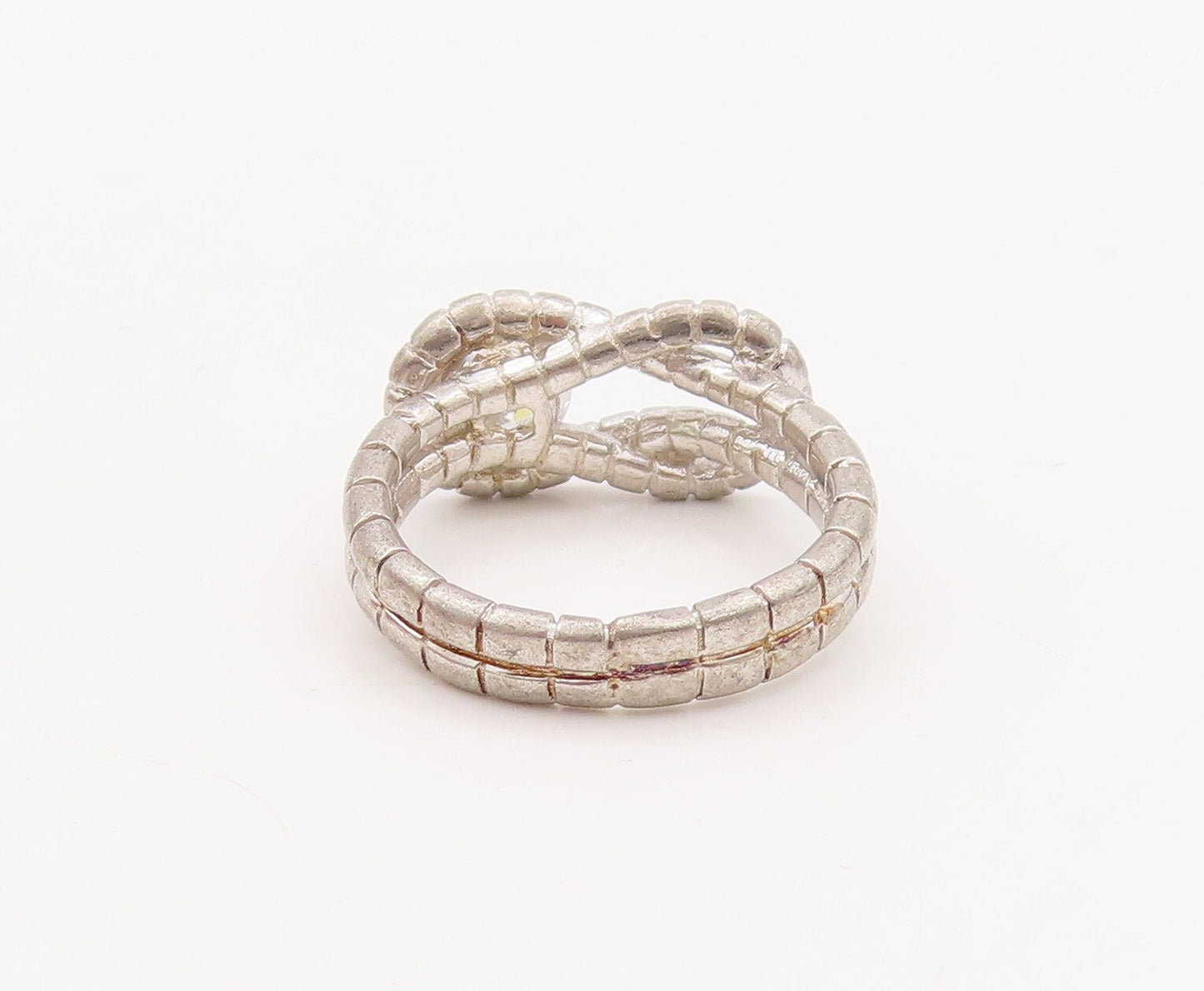 925 Sterling Silver Vintage Ring Loop Knot Round CZ Beaded  Sz 5  RG29107