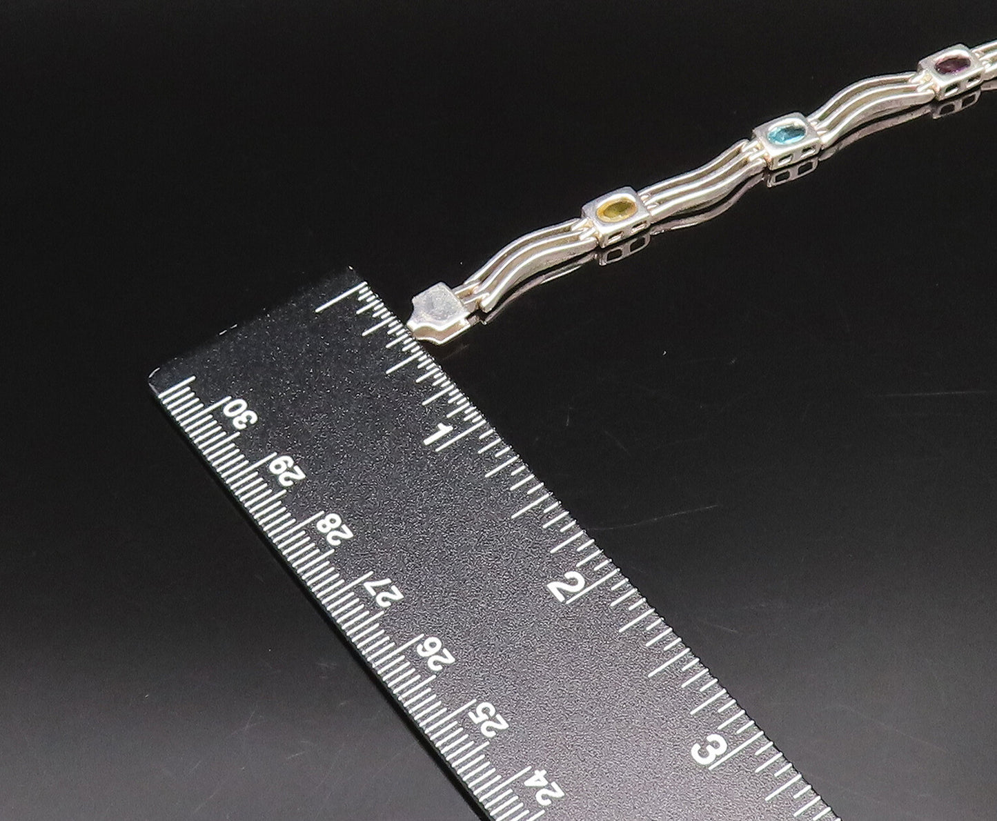 925 Silver  Vintage Peridot Garnet & Gemstones Open Row Link Bracelet  BT9722