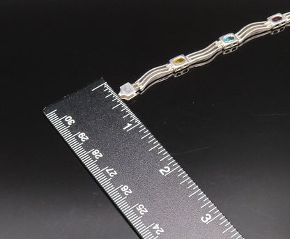 925 Silver  Vintage Peridot Garnet & Gemstones Open Row Link Bracelet  BT9722