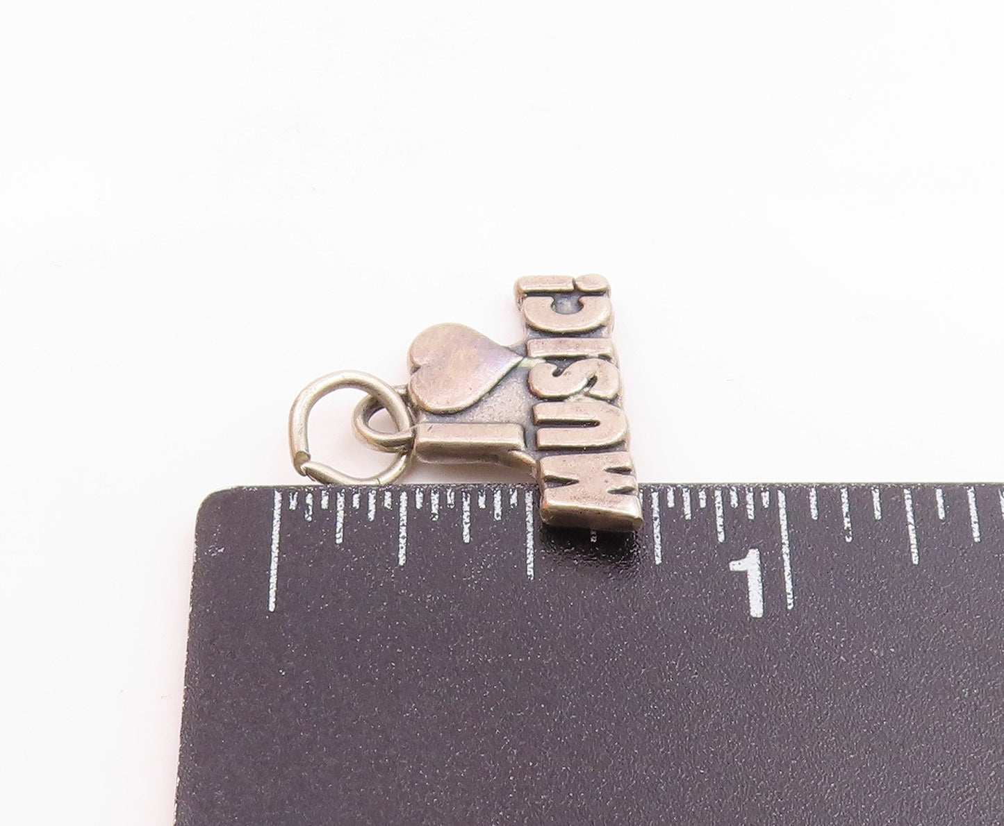 925 Sterling Silver  Vintage Shiny Heart I Love Music Pendant  PT19174