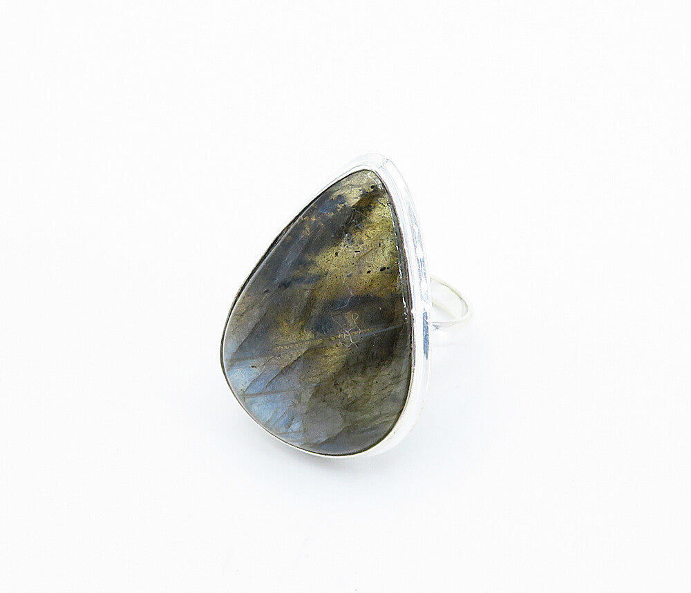 925 Sterling Silver  Pear Shape Labradorite Shiny Cocktail Ring Sz 8.5  RG8204