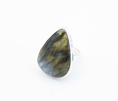 925 Sterling Silver  Pear Shape Labradorite Shiny Cocktail Ring Sz 8.5  RG8204