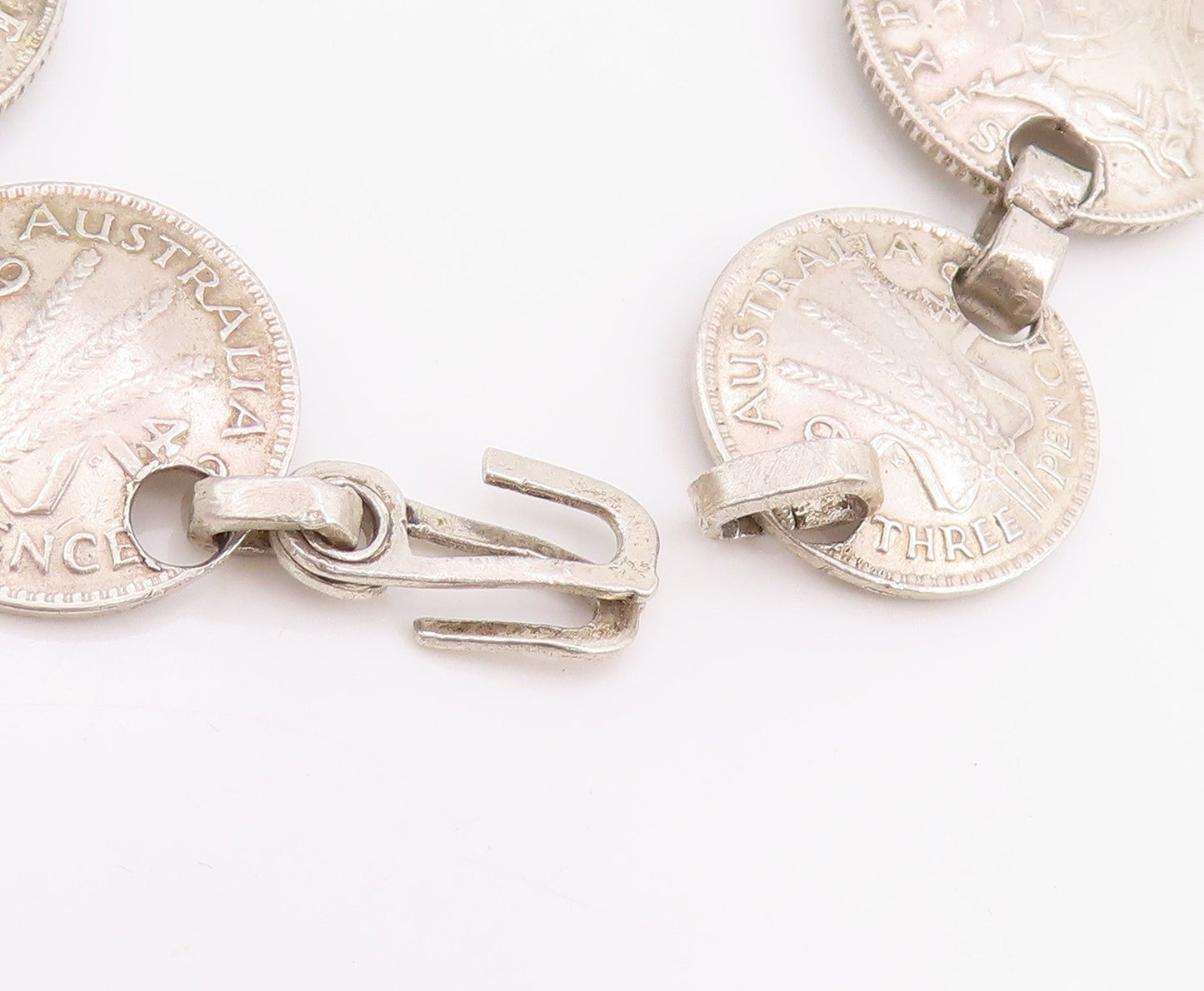 925 Sterling Silver Vintage Bracelet Antique Australian Florin Coin  BT11426