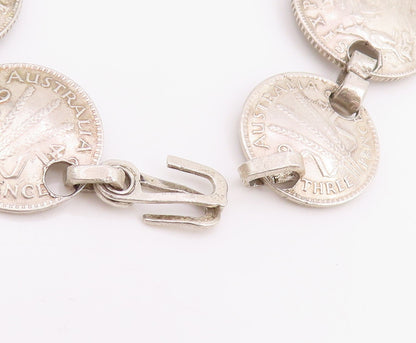 925 Sterling Silver Vintage Bracelet Antique Australian Florin Coin  BT11426
