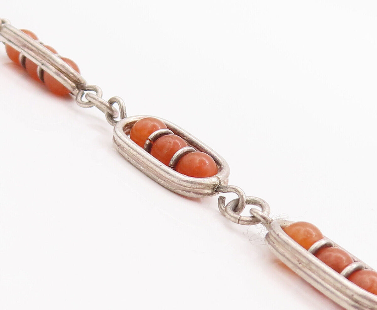 925 Sterling Silver Vintage Bracelet Brown Bead Shape Gemstones Rows  BT10615
